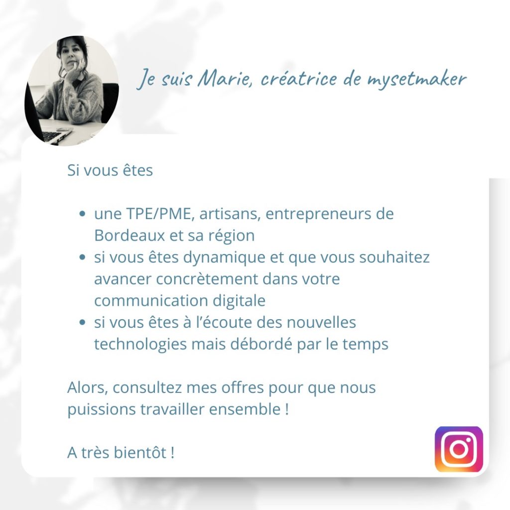 je suis marie de mysetmaker et je fabrique tel un artisan votre compte Instagram sur mesure