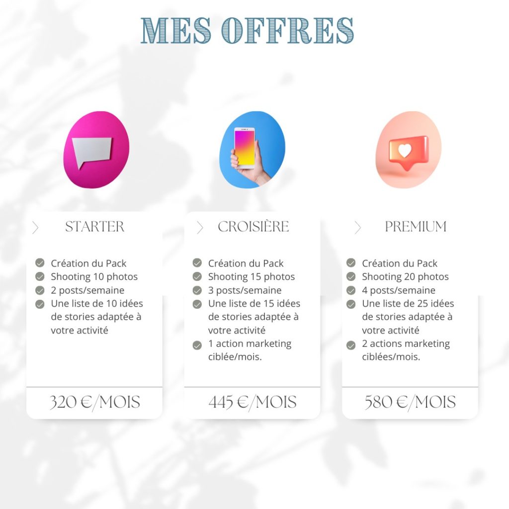 Trois offres différentes de gestion de compte instagram par mysetmaker