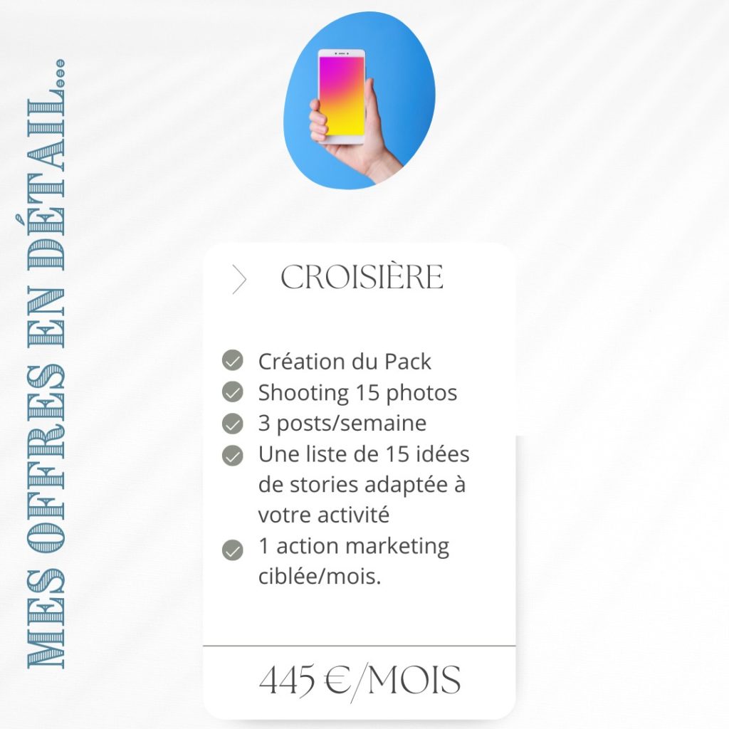 offre croisière mysetmaker, votre compte Instagram clef en main avec 3 posts par semaine pour 445 euros par mois